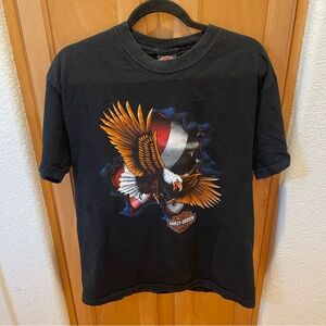 Harley Davidson Granite Mountain Conyers GA Eagle Flag Black T-Shirt Size Large